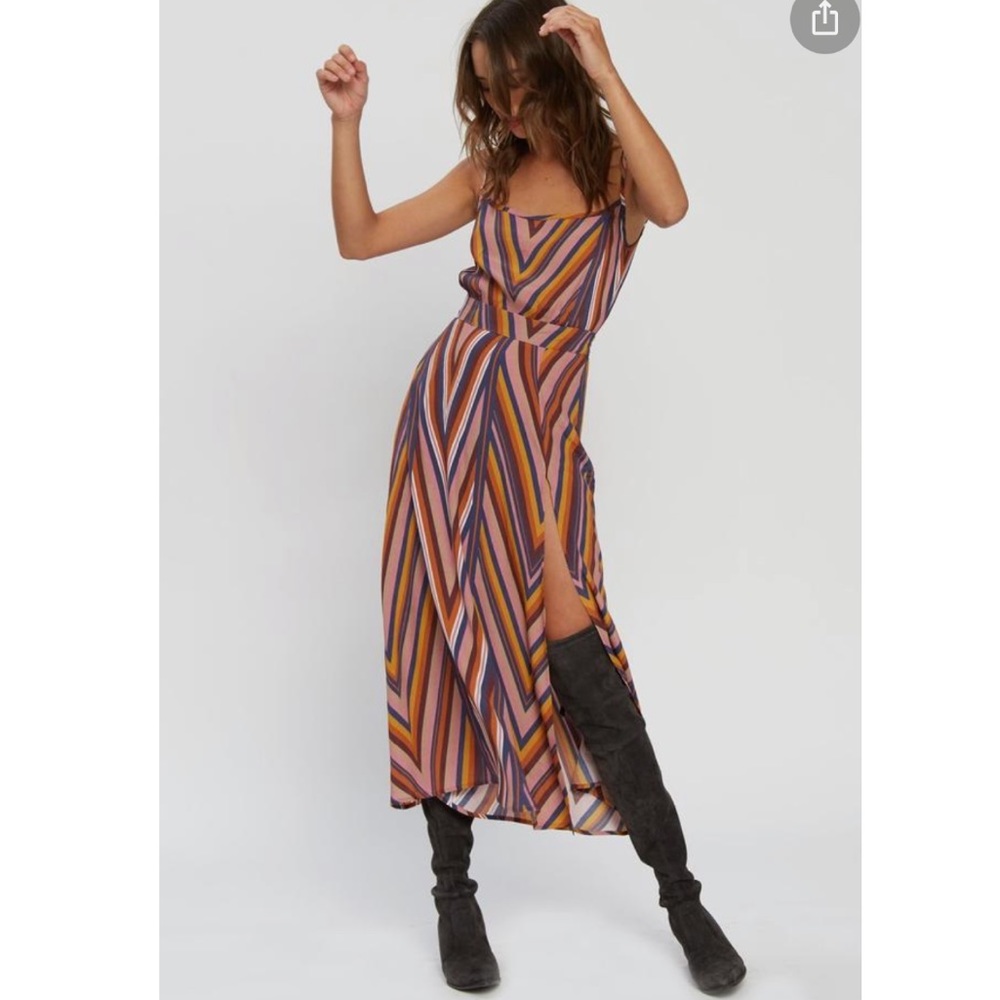 Flynn Skye Striped Multi-Color Slip Midi Dress - Pink, Purple, Mustard